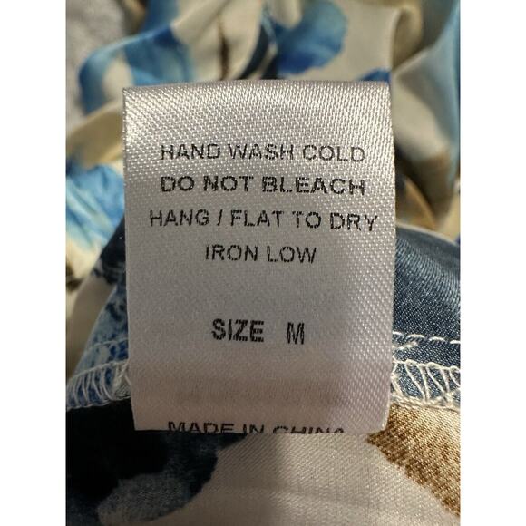 12th Tribe Perla Blue Watercolor Satin Wide Leg Pants Elastic Waist Sz M NWT - Picture 12 of 14